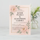 Blush Floral Frame Wedding Invitation Einladung (Stehend Vorderseite)