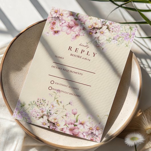 Blush Floral Garden Wedding RSVP Karte
