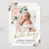 Blush Floral Geburtsankündigung & Dankeschön-Karte Einladung (Vorne/Hinten)