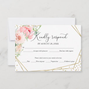 Blush Floral Geometric Elegant Wedding RSVP Card Karte