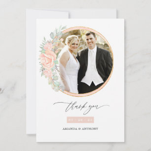 Blush Floral Geometric Wedding Foto Collage Dankeskarte