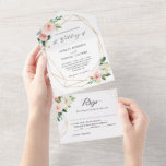 Blush Floral Geometric Wedding (kein ENV erforderl All In One Einladung<br><div class="desc">Diese "Blush Floral Gold Geometric Wedding All in One Invitations" sind mit einer leicht zu zerreißenden,  perforierten UAWG-Postkarte konzipiert. Falten Sie einfach jede Karte in die umrissene Form,  und dann Siegel und senden - kein Umschlag für den Versand erforderlich.</div>