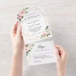Blush Floral Geometric Wedding (kein ENV erforderl All In One Einladung<br><div class="desc">Diese "Blush Floral Gold Geometric Wedding All in One Invitations" sind mit einer leicht zu zerreißenden,  perforierten UAWG-Postkarte konzipiert. Falten Sie einfach jede Karte in die umrissene Form,  und dann Siegel und senden - kein Umschlag für den Versand erforderlich.</div>