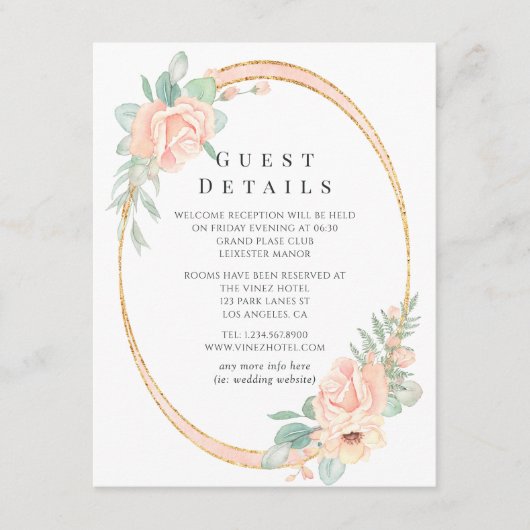 Blush Floral Geometric Wedggastdetails Begleitkarte (Vorderseite)