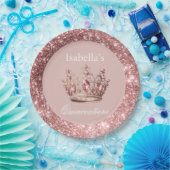 Blush Floral Glitzern Tiara Crown Quinceñera Pappteller (Party)