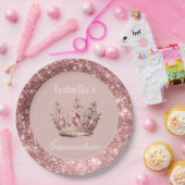 Blush Floral Glitzern Tiara Crown Quinceñera Pappteller (Party)