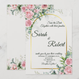 Blush Floral Gold Arch Elegant Wedding Invitation Einladung