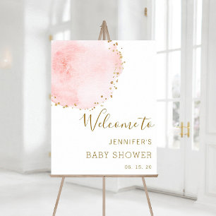 Blush Floral Gold Baby Dusche Begrüßungszeichen Pl Poster