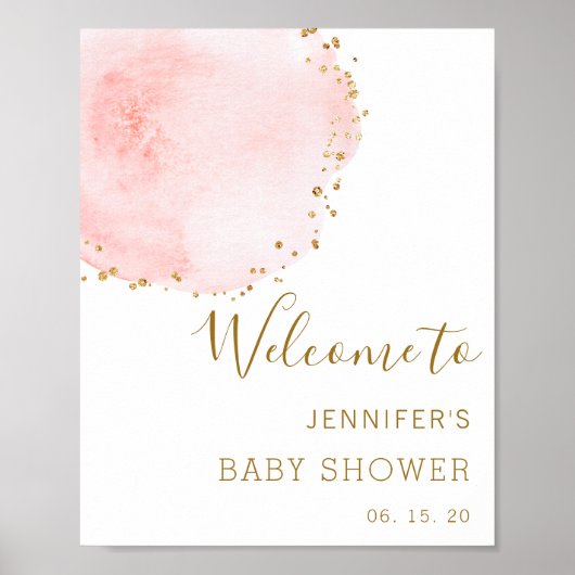 Blush Floral Gold Baby Dusche Begrüßungszeichen Pl Poster (Vorne)