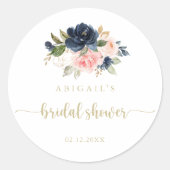 Blush Floral Gold Brautparty Gefallen Runder Aufkleber (Vorderseite)