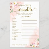 Blush Floral Gold Bridal Word Scramble Spiel Flyer (Vorne)