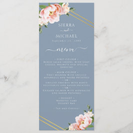 Blush Floral Gold Dusty Blue Wedding Empfang Menükarte