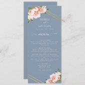 Blush Floral Gold Dusty Blue Wedding Empfang Menükarte (Vorne/Hinten)