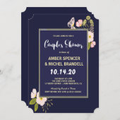 Blush Floral Gold Frame Navy Blue Couple Dusche Einladung (Vorne/Hinten)