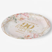Blush Floral Gold Frame Stylish 90 Birthday Plates Pappteller (Schrägansicht)