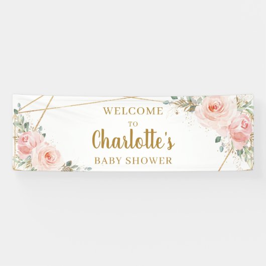 Blush Floral Gold Geometric Babydusche Hintergrund Banner (Horizontal)