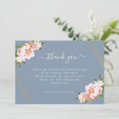 Blush Floral Gold Geometric Dusty Blue Wedding Dankeskarte (Stehend Vorderseite)