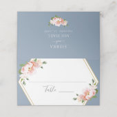 Blush Floral Gold Geometric Dusty Blue Wedding Platzkarte (Außenseite Aufgefaltet)
