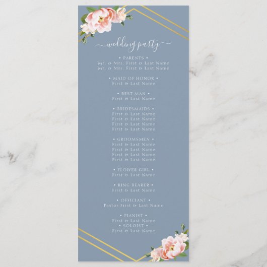 Blush Floral Gold Geometric Dusty Blue Wedding Programm (Rückseite)