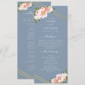 Blush Floral Gold Geometric Dusty Blue Wedding Programm (Vorne/Hinten)
