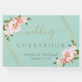 Blush Floral Gold Geometric Mint Green Wedding Gästebuch