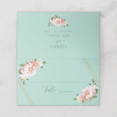 Blush Floral Gold Geometric Mint Green Wedding Platzkarte (Außenseite Aufgefaltet)