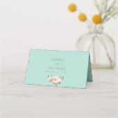 Blush Floral Gold Geometric Mint Green Wedding Platzkarte (Rückseite)
