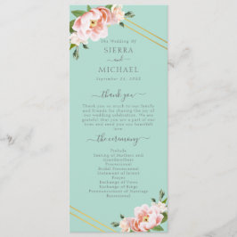 Blush Floral Gold Geometric Mint Green Wedding Programm