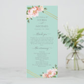 Blush Floral Gold Geometric Mint Green Wedding Programm (Stehend Vorderseite)