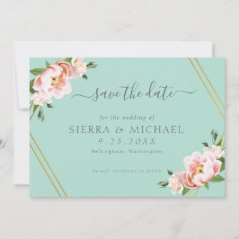 Blush Floral Gold Geometric Mint Green Wedding Save The Date