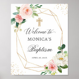 Blush Floral Gold Geometric Taufe Begrüßungszeiche Poster