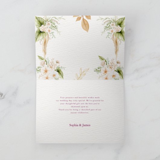 Blush Floral Gold Geometric wedding Dankeskarte (Innenseite)