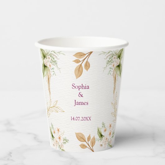 Blush Floral Gold Geometric wedding Pappbecher (Vorderseite)