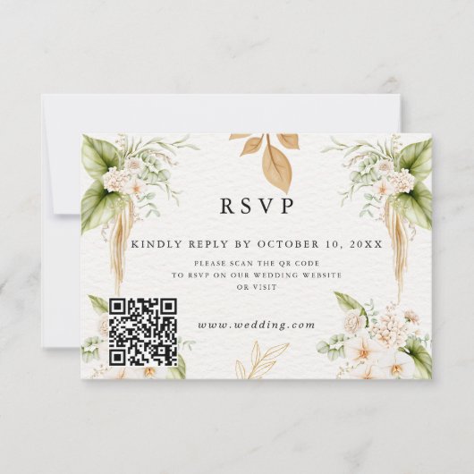 Blush Floral Gold Geometric wedding RSVP Karte (Vorderseite)
