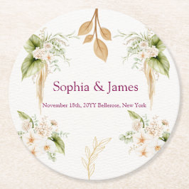 Blush Floral Gold Geometric wedding Runder Pappuntersetzer