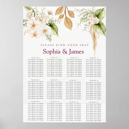 Blush Floral Gold Geometric wedding seating chart Poster (Vorne)