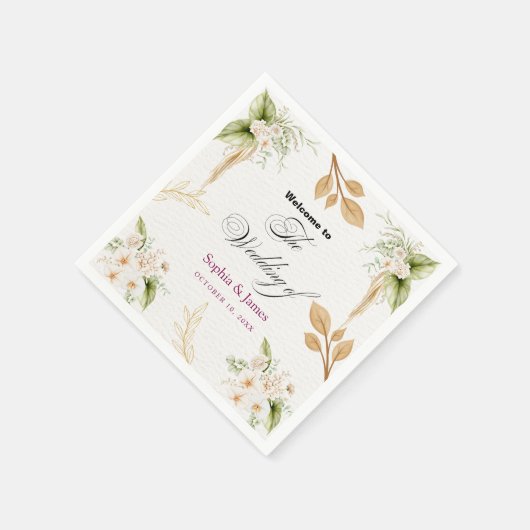 Blush Floral Gold Geometric wedding Serviette (Ecke)