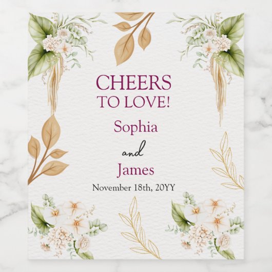 Blush Floral Gold Geometric wedding Weinetikett (Einzelnes Label)