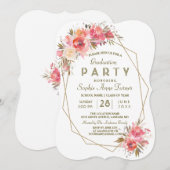 Blush Floral Gold Glitzer Frame Graduation Party Einladung (Vorne/Hinten)
