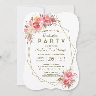 Blush Floral Gold Glitzer Frame Graduation Party Einladung