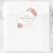 Blush Floral Gold Glitzer Rahmen Hochzeit Quadratischer Aufkleber (Tasche)