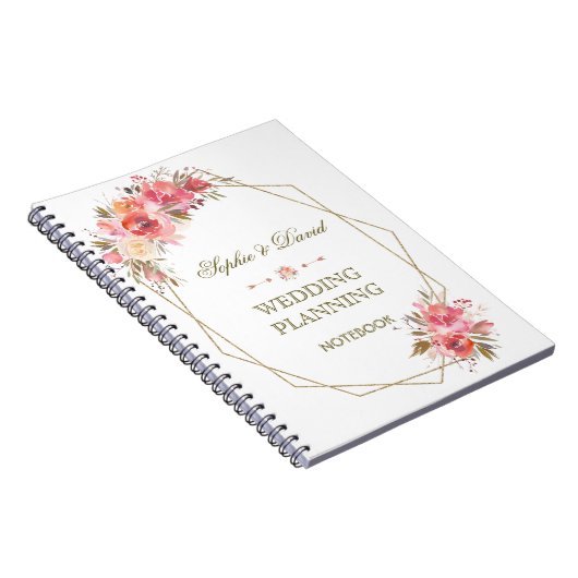 Blush Floral Gold Glitzer Rahmen Hochzeitsplaner Notizblock (Rechte Seite)
