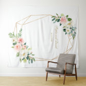 Blush Floral Gold Hochzeitsstand Foto Hintergrund Wandteppich (Beispiel (Horizontal))