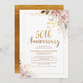 Blush Floral Gold Kalligraphie 50 Jahre Jubiläum Einladung (Vorne/Hinten)
