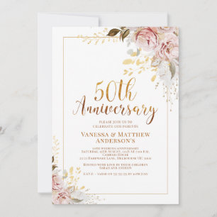 Blush Floral Gold Kalligraphie 50 Jahre Jubiläum Einladung