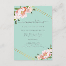 Blush Floral Gold Mint Green Wedding Unterkunft Begleitkarte