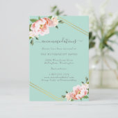 Blush Floral Gold Mint Green Wedding Unterkunft Begleitkarte (Stehend Vorderseite)