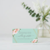 Blush Floral Gold Mint Green Wedding Website Begleitkarte (Stehend Vorderseite)