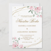 Blush Floral Gold Nuestra Boda Spanische Hochzeit Einladung (Vorderseite)