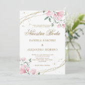 Blush Floral Gold Nuestra Boda Spanische Hochzeit Einladung (Stehend Vorderseite)